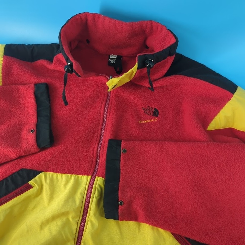 VTG The North Face 90s Extreme-Z Fleece Jacket XL Zip Color Block Red Yellow